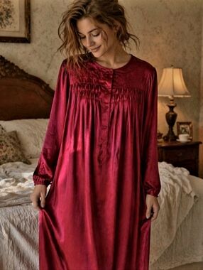 Miss Elaine Vintage Satin Embroidered Nightgown